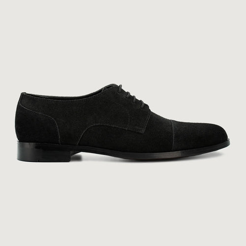 Black Goatskin Suede Leather Shoes - Goodyear Welt Construction & Front Toe Box Detail