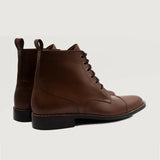 Knight Derby Brown Leather Boots For Men - Reinforced Heel Counter & Precision Double-Row Stitching Detail