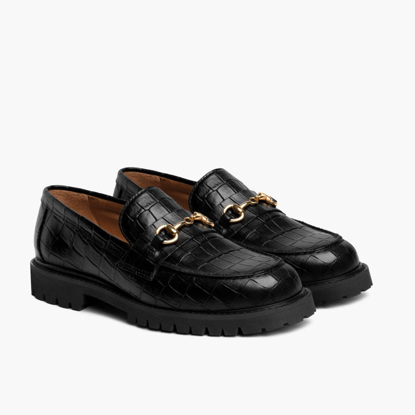 Penny Черная & Gold Croco Leather Loafers женская