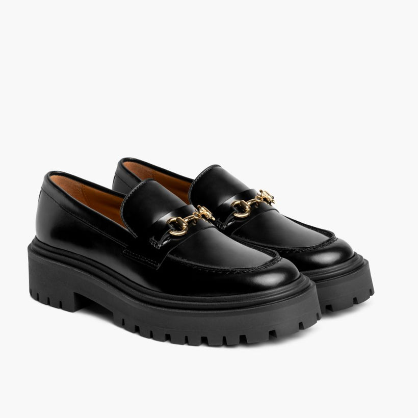 Penny Platform Черная & Gold Leather Loafers женская