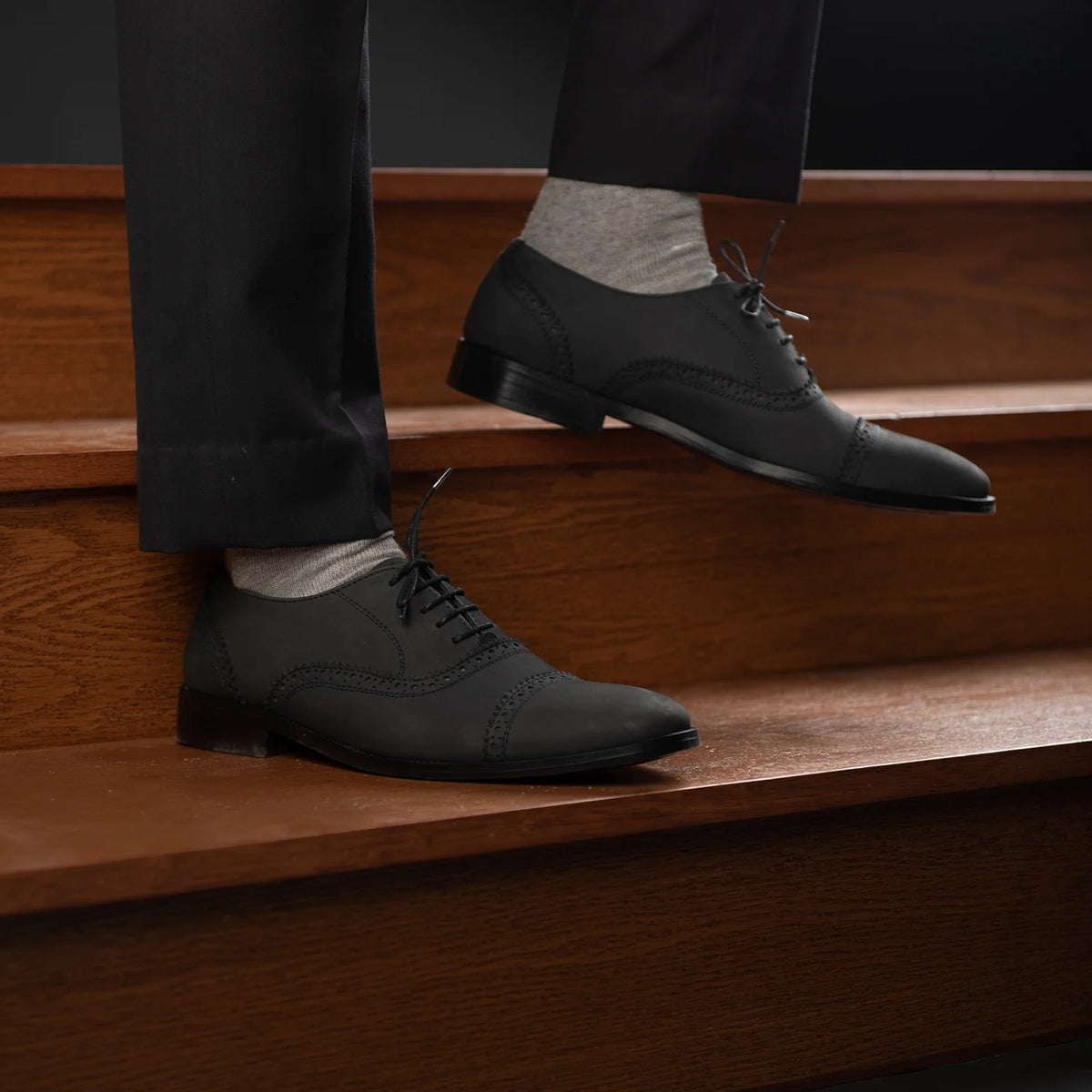 Orlaven Greyson Brogues Oxford Черный Nubuck Кожаная обувь для Мужчин footwear image 10