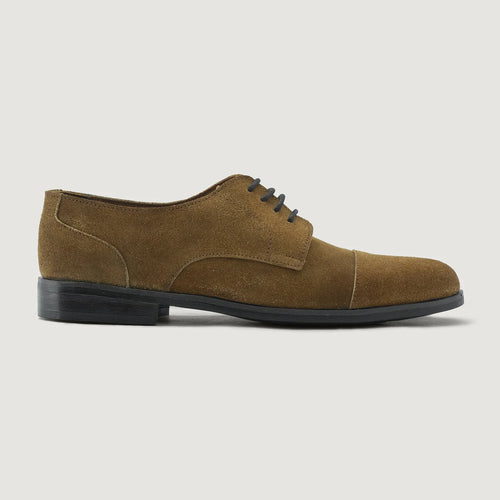 Brown Goatskin Suede Leather Shoes - Goodyear Welt Construction & Front Toe Box Detail