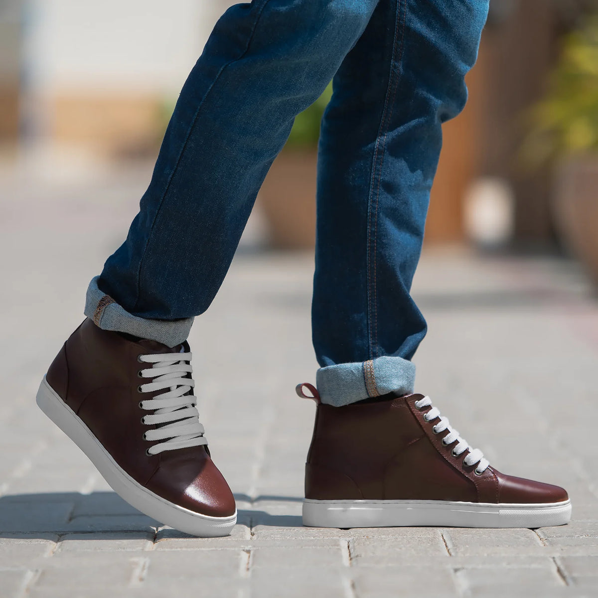 Marty High Top Бордовый Кожаные кеды для Мужчин - Усиленный задник и точная двойная строчка