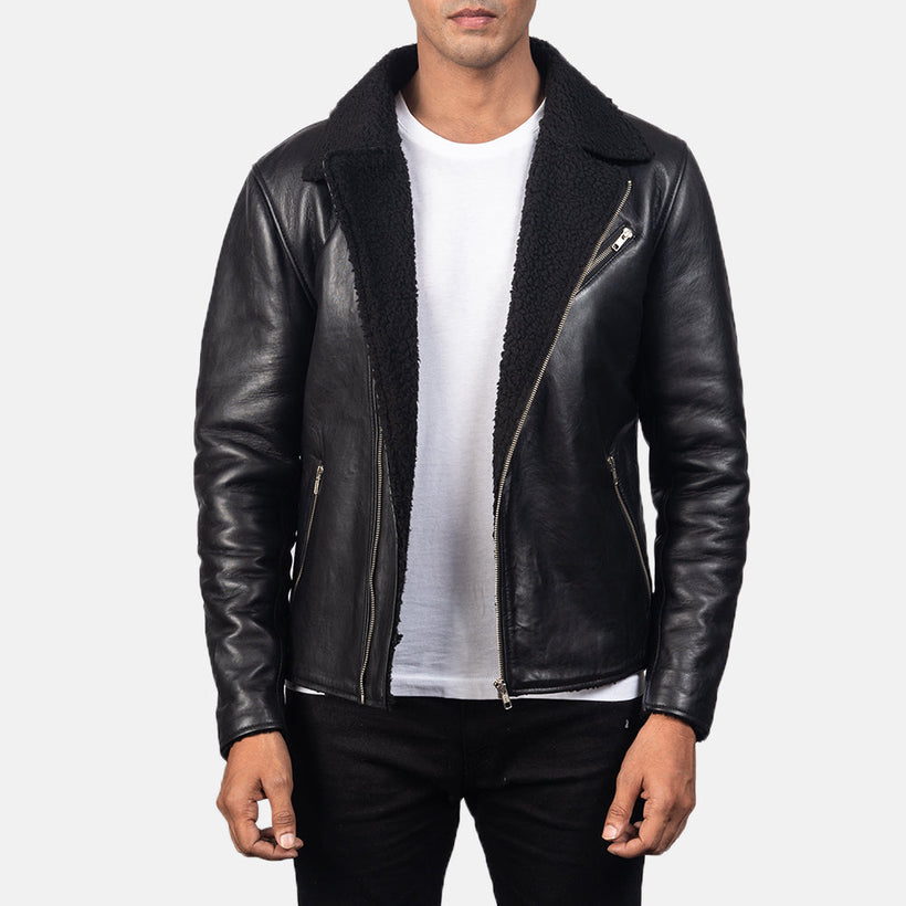 Alberto Shearling Черная Кожаная куртка мужская