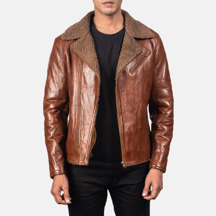 Alberto Shearling Коричневая Кожаная куртка мужская
