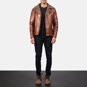 
Крупный план деталей of Notch & Zipper Hardware on Alberto Shearling Коричневый Кожаная куртка для Мужчин