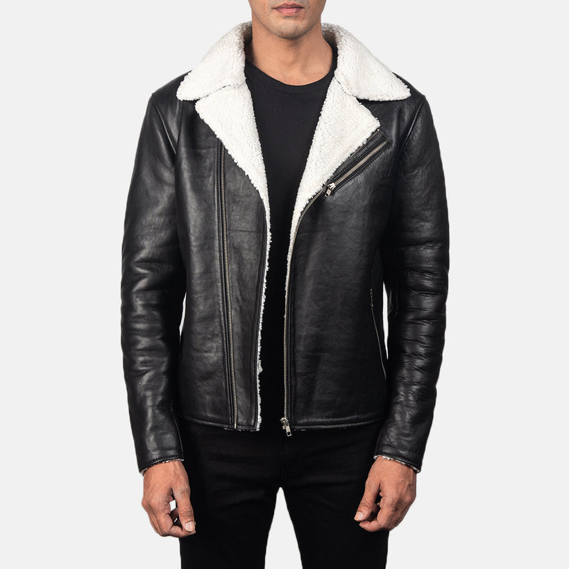 Alberto White Shearling Черная Кожаная куртка мужская