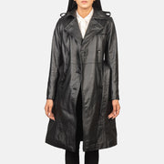 
Alice Black Double Breasted Leather Coat - Вид сбоку, демонстрирующий эргономичный крой рукава