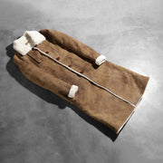 Open Hem &amp; Hem Craftsmanship Construction Detail on Women's Alina Shearling Brown Leather Coat