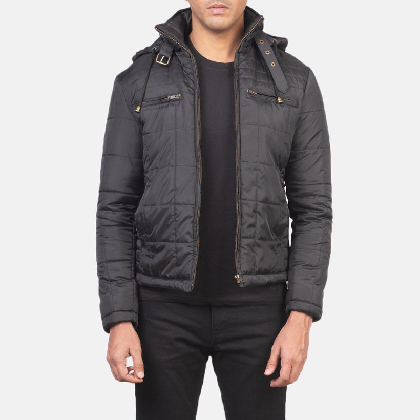 Alps Quilted Черная Hooded Windbreaker Кожаная куртка мужская