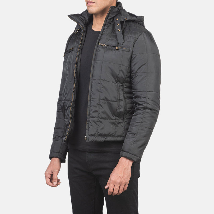 Alps Quilted Черная Hooded Windbreaker Кожаная куртка мужская