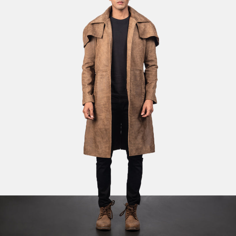 Army Коричневый Leather Duster для Мужчин