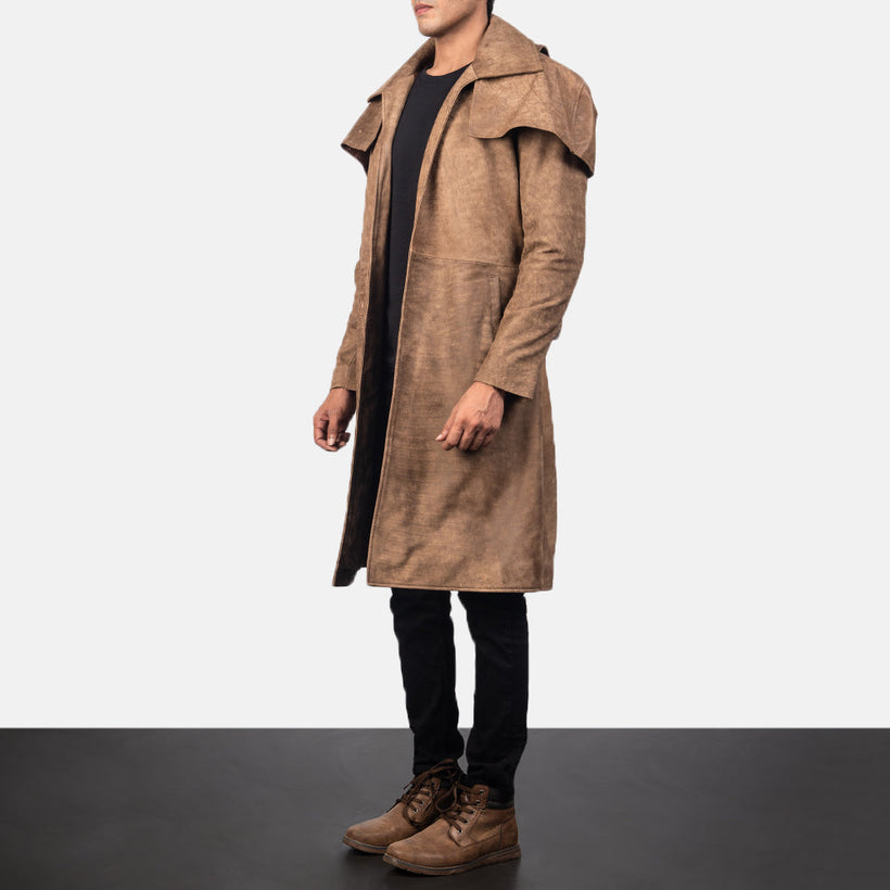 Army Коричневый Leather Duster для Мужчин