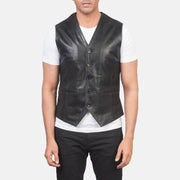 
Крупный план деталей of Classic Collar & 5 Button Hardware on Auden Черный Кожаный жилет для Мужчин