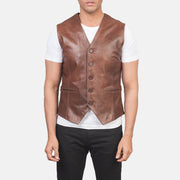
Крупный план деталей of Classic Collar & 5 Button Hardware on Auden Коричневый Кожаный жилет для Мужчин