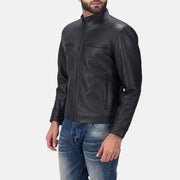 
Black Calfskin Matte Biker Jacket - Вид сзади, подчеркивающий посадку по плечам и ровный край