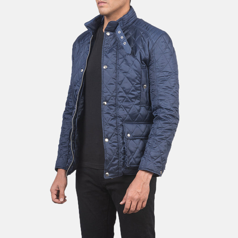 Barry Quilted Синяя Windbreaker Кожаная куртка мужская