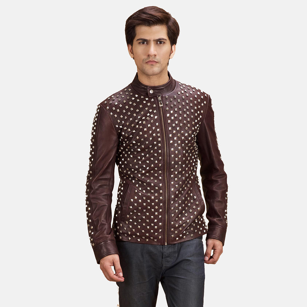 
Blix Bono Бордовый Кожаная куртка-косуха для Мужчин in Maroon Sheepskin Leather - Вид спереди и приталенный силуэт | Купить в официальном онлайн-магазине