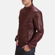 
Maroon Sheepskin Leather Biker Jacket - Вид сзади, подчеркивающий посадку по плечам и ровный край