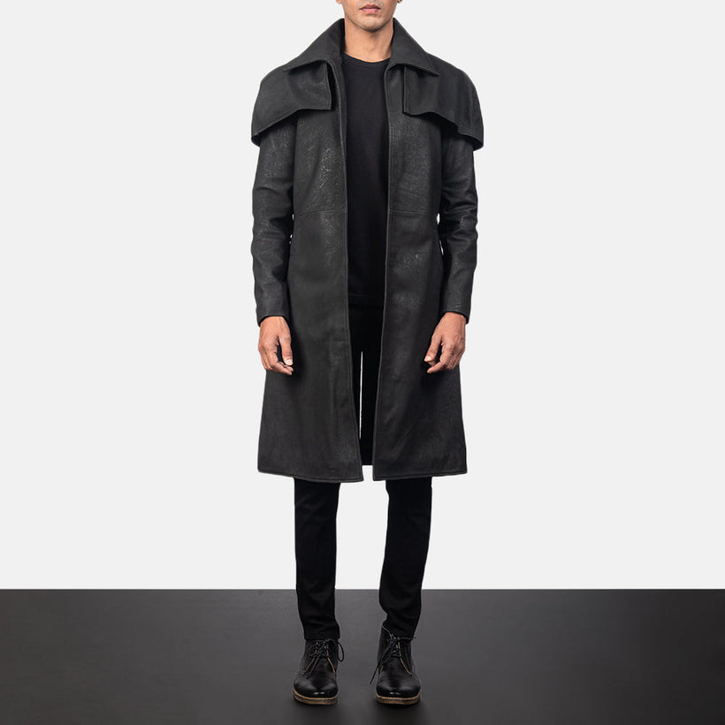 Classic Distressed Черная Leather Duster мужская