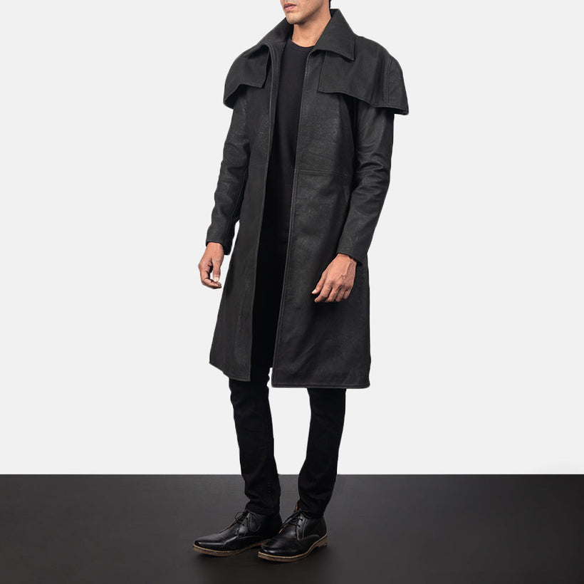 Classic Distressed Черная Leather Duster мужская