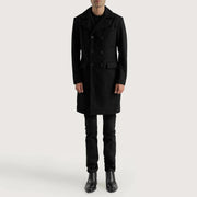 
Claud Black Wool Double Breasted Coat - Вид сбоку, демонстрирующий эргономичный крой рукава