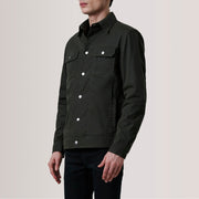 
Colberto Olive Waxed Canvas Trucker Кожаная куртка для Мужчин For Men - Вид сбоку, демонстрирующий эргономичный крой рукава