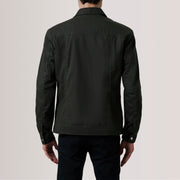 
Крупный план деталей of Classic Collar & Snap Button Hardware on Colberto Olive Waxed Canvas Trucker Кожаная куртка для Мужчин For Men