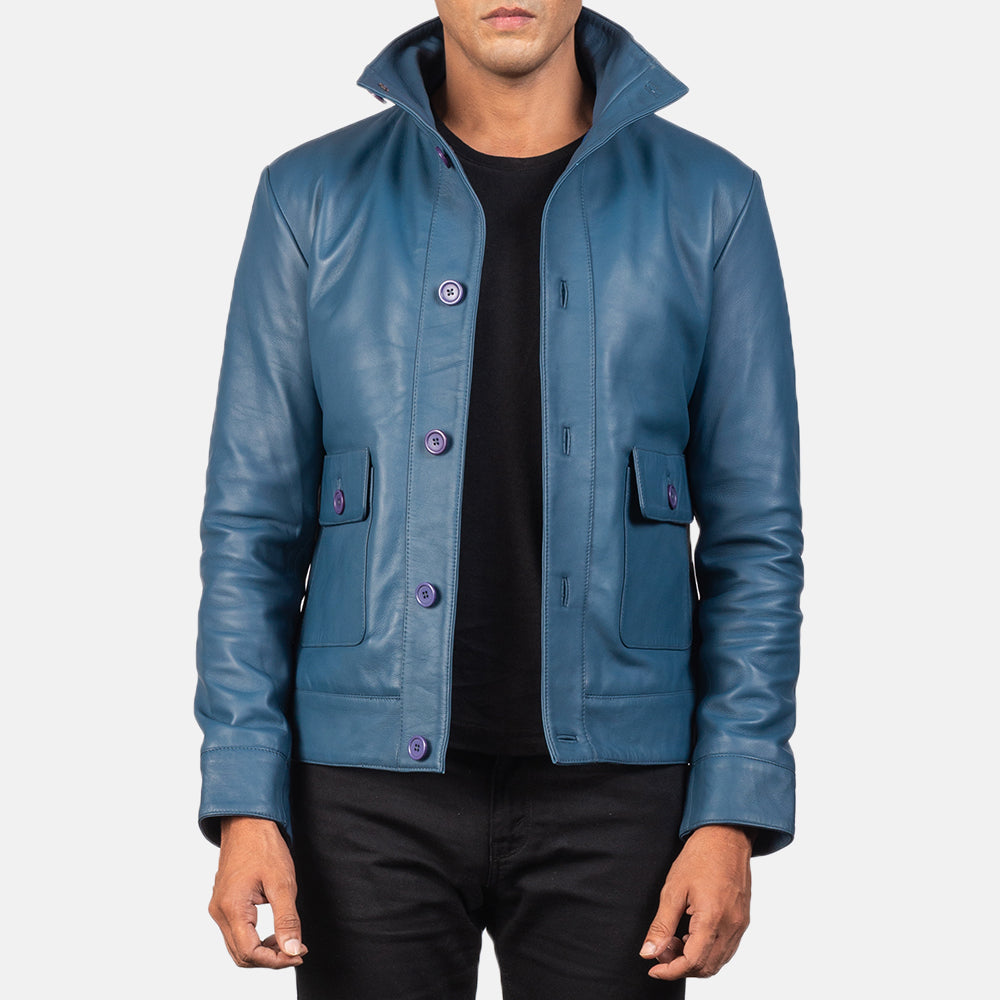 Open Hem & Hem Craftsmanship Construction Detail on Norman Black Hooded Bomber Leather Puffer Jacket