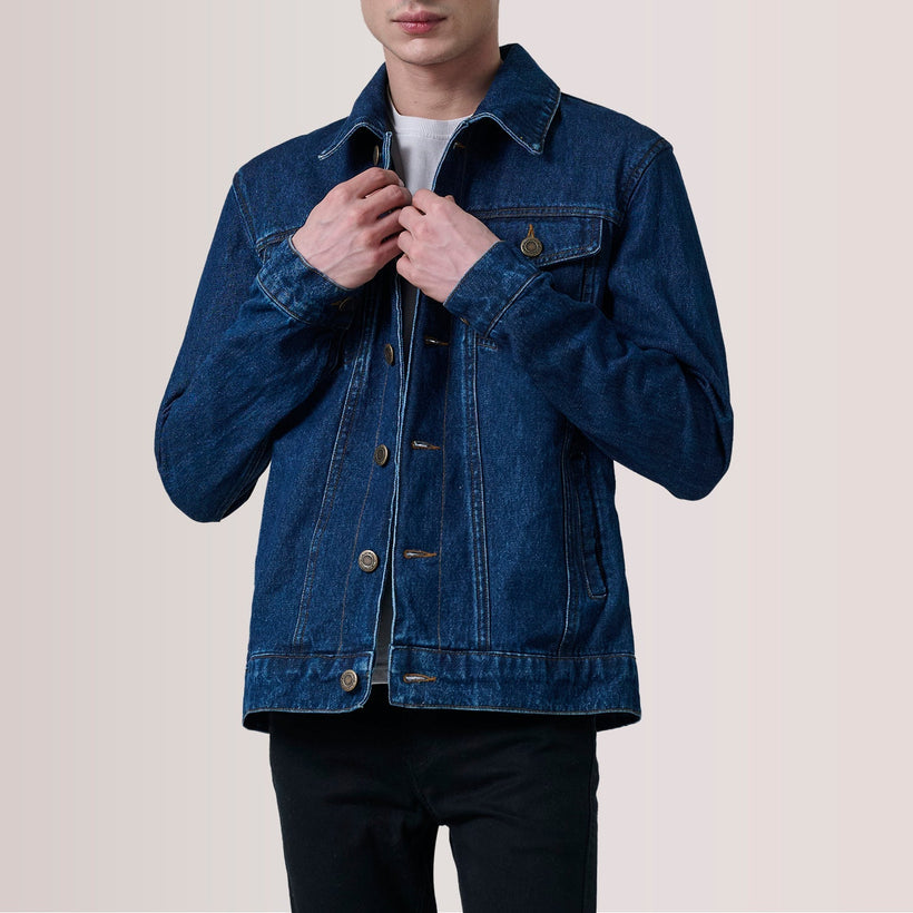 Conard Dark Синяя Denim Trucker Кожаная куртка мужская