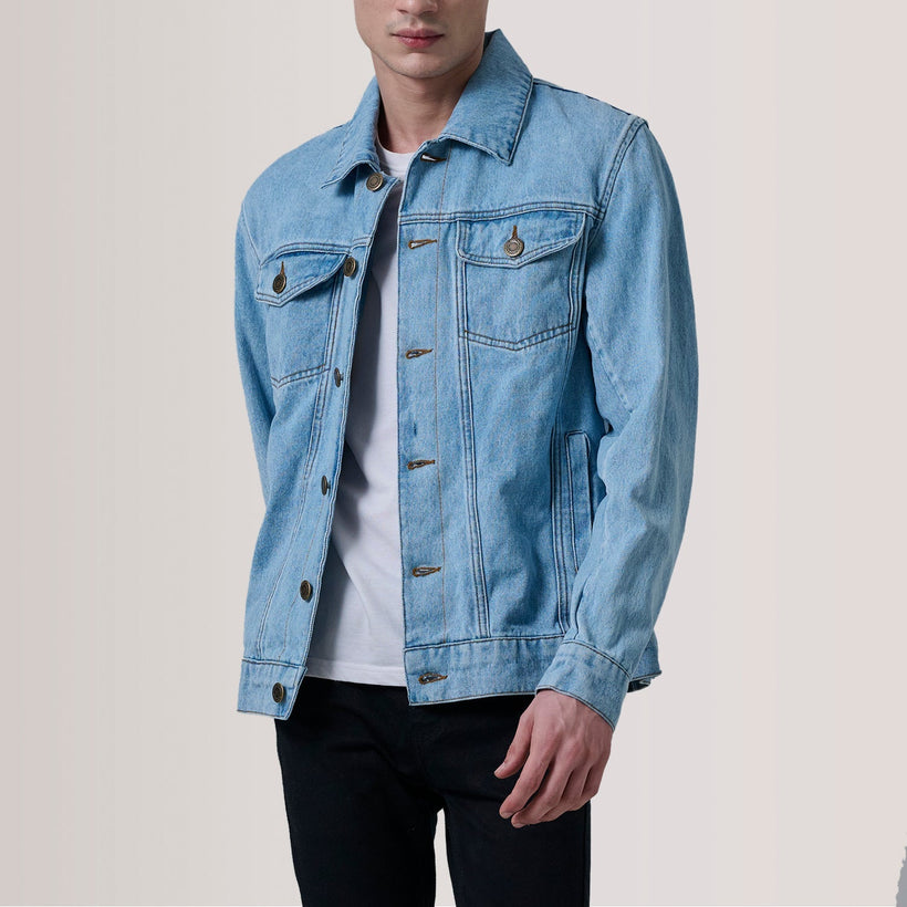Conard Light Синий Denim Trucker Кожаная куртка для Мужчин