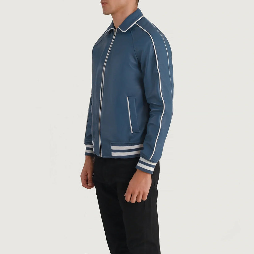 Cooper Синий Leather Varsity Кожаная куртка для Мужчин