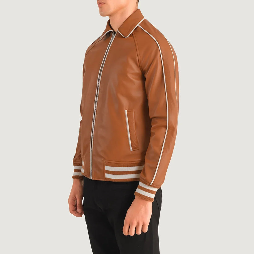 Cooper Рыжий Коричневый Leather Varsity Кожаная куртка для Мужчин
