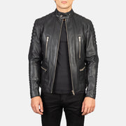 
Damian Grey Suede Biker Jacket in Grey Sheepskin Suede - Вид спереди и приталенный силуэт | Купить в официальном онлайн-магазине