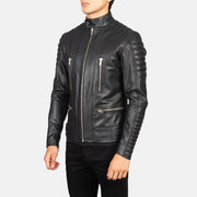 
Grey Sheepskin Suede Biker Jacket - Вид сзади, подчеркивающий посадку по плечам и ровный край