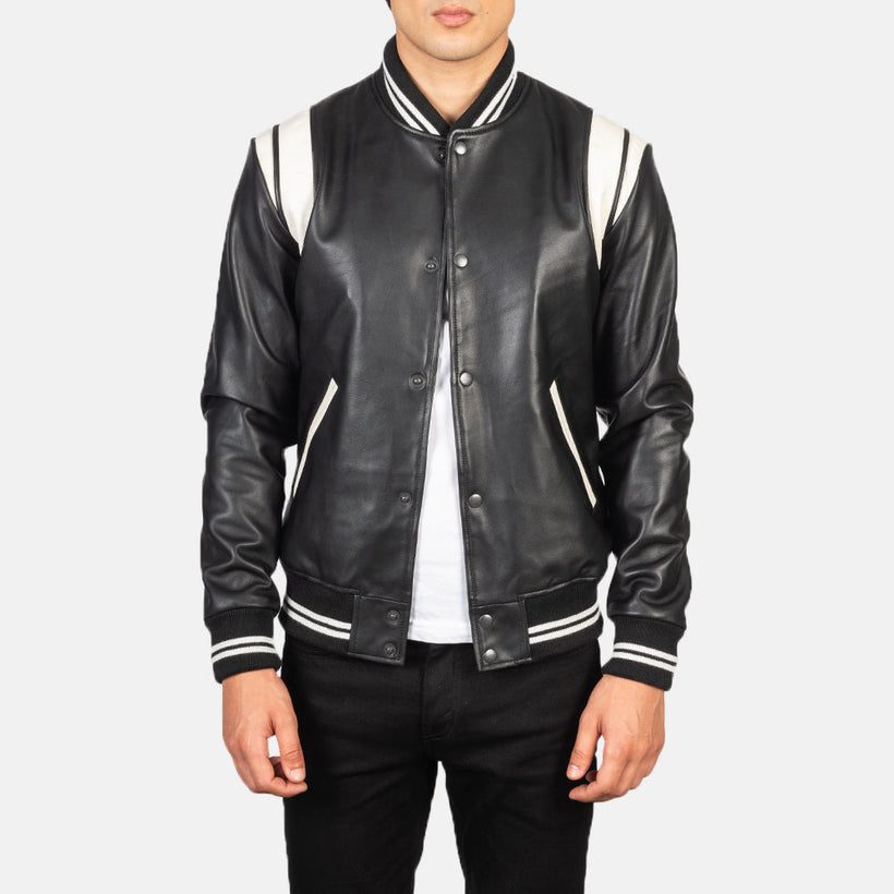 Dantee Черная Leather Varsity Кожаная куртка мужская
