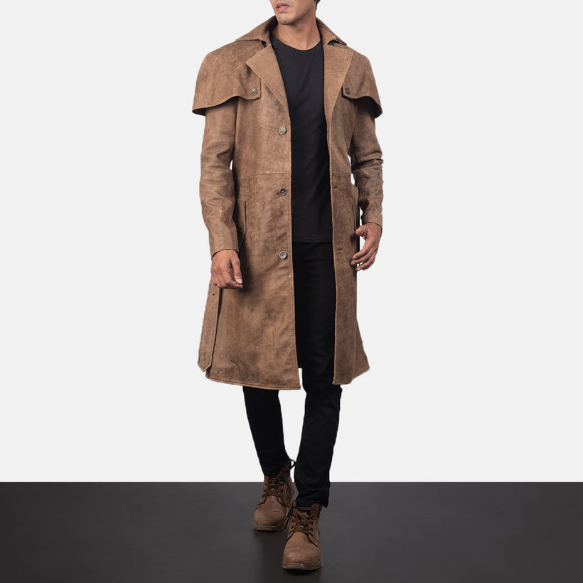 Deux Коричневый Leather Duster для Мужчин