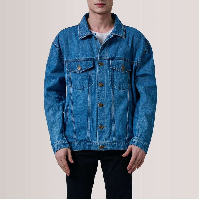 Eddie Dark Синий Oversized Denim Trucker Кожаная куртка для Мужчин