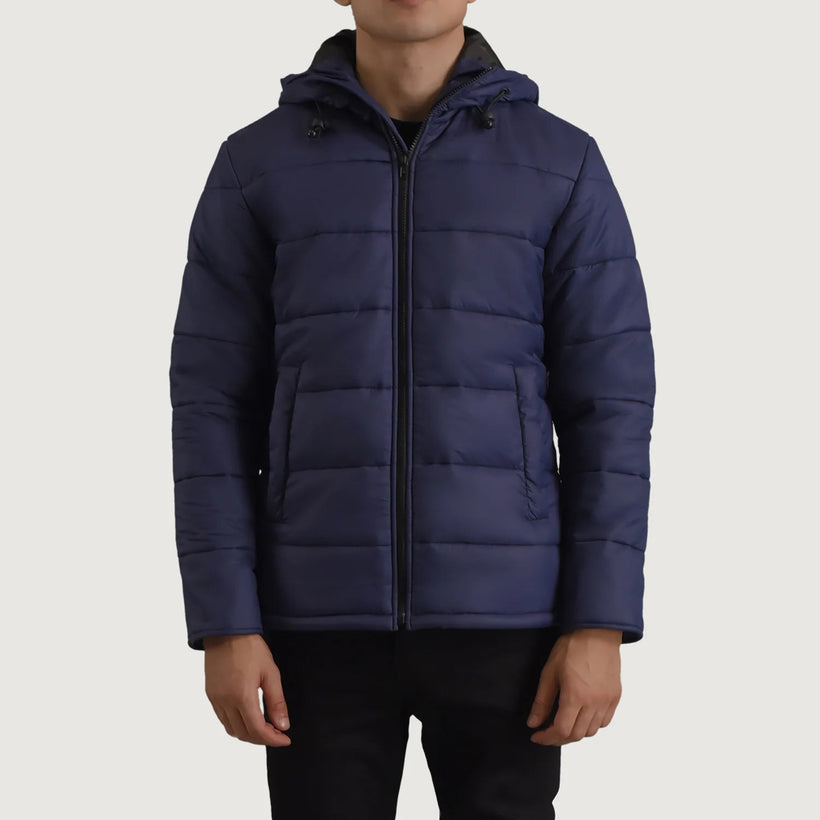 Erico Синий Hooded Puffer Кожаная куртка для Мужчин