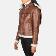 
Brown Sheepskin Snuffed Bomber Jacket - Вид сзади, подчеркивающий посадку по плечам и ровный край