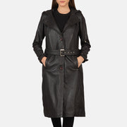 
Fixon Hooded Коричневый Кожаный тренчкот для Женщин in Brown Sheepskin Leather - Вид спереди и приталенный силуэт | Купить в официальном онлайн-магазине