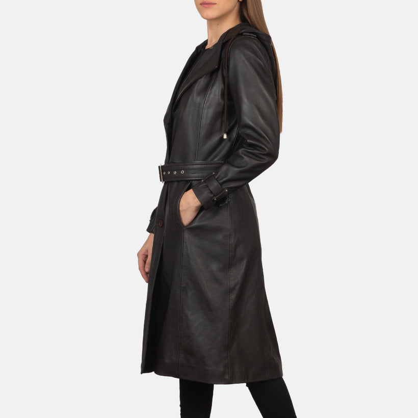 Fixon Hooded Коричневая Кожаный тренч женская