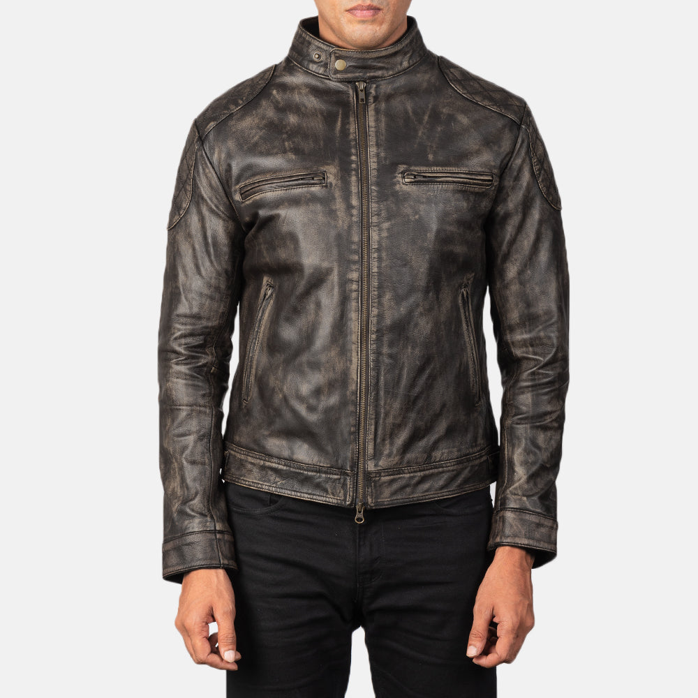 
Gatsby Quilted Distressed Brown Leather Jacket - Вид сбоку, демонстрирующий эргономичный крой рукава