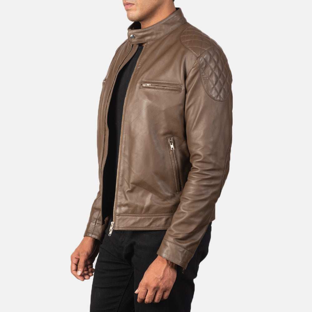 Dark Brown Sheepskin Leather Biker Jacket - Вид сзади с идеальной посадкой по плечам и ровным подолом