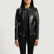 
Black Sheepskin Leather Biker Jacket - Вид сзади, подчеркивающий посадку по плечам и ровный край