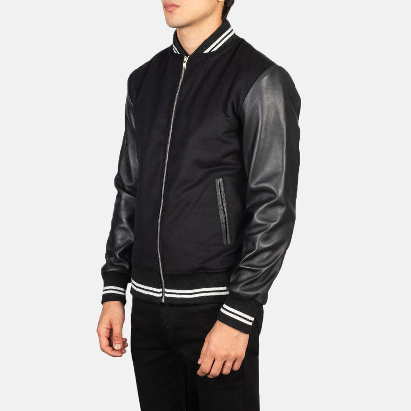 Harrison Черная Hybrid Varsity Кожаная куртка мужская