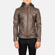 
Крупный план деталей of Band with Snap Button & Zipper Hardware on Hector Коричневый Hooded Кожаная куртка-косуха для Мужчин
