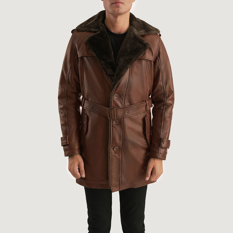 Hunter Distressed Коричневая Fur Кожаное пальто мужская