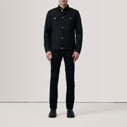 
Black Waxed Cotton Canvas Leather Jacket - Вид сзади, подчеркивающий посадку по плечам и ровный край