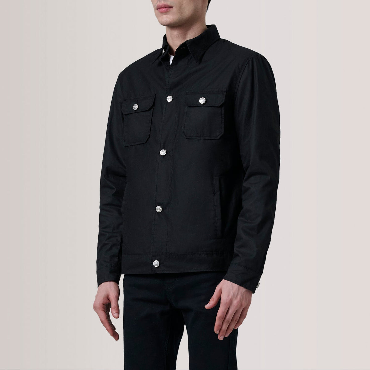 
Irwin Черный Waxed Canvas Field Кожаная куртка для Мужчин For Men - Вид сбоку, демонстрирующий эргономичный крой рукава